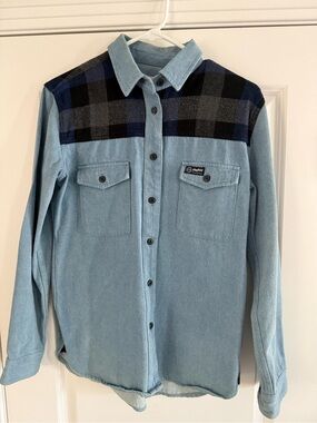 Penfield Light Blue Shirt with Navy and Gray Plaid Yoke M never worn, but washed